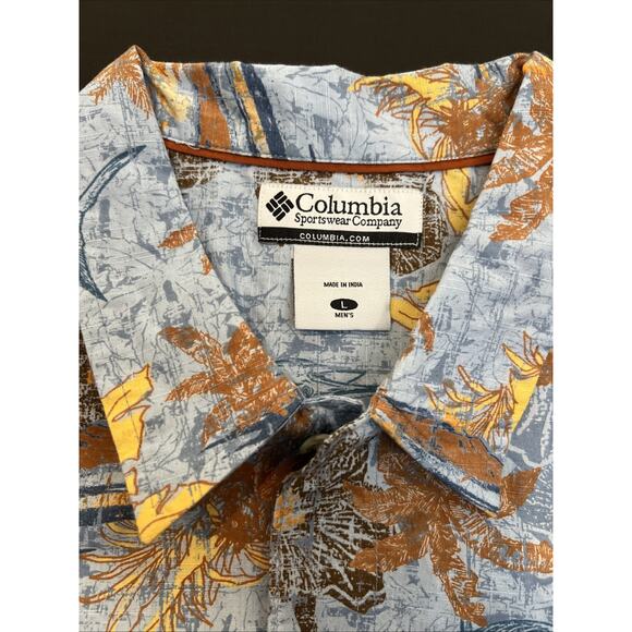 Columbia Men's Hawaiian Camp Shirt LG Swordfish Button Front Cotton Short Sleeve - Picture 6 of 8